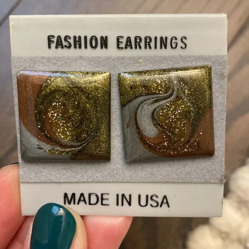 Vintage Marble Swirl Square Earrings